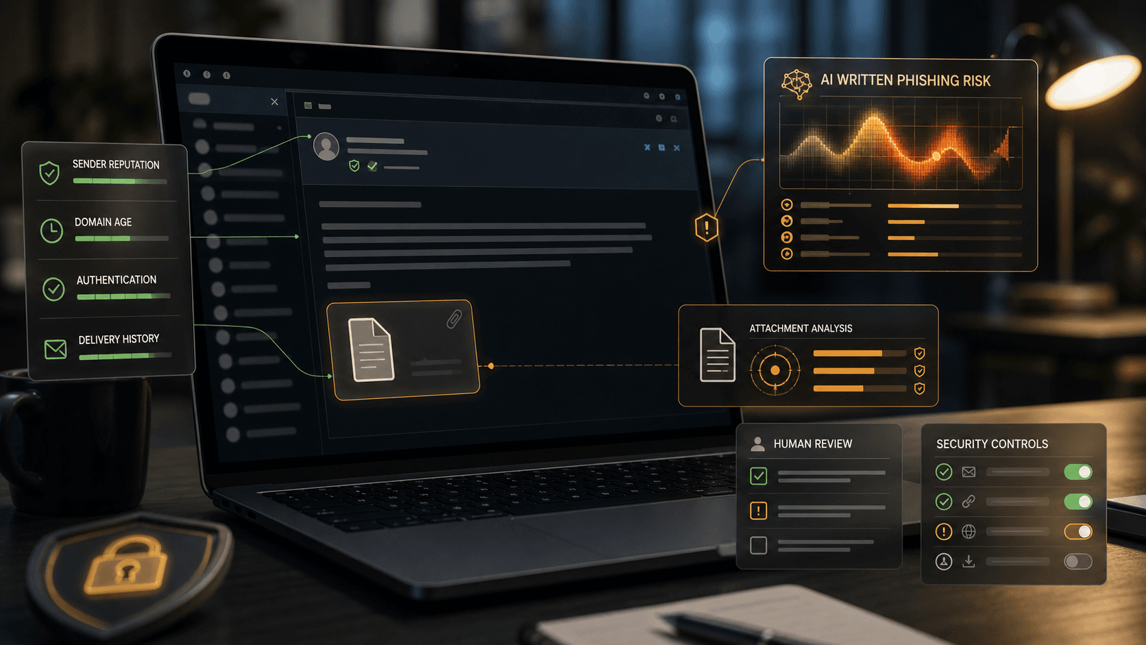 Trusted-looking business email interface with hidden phishing and malware risk
